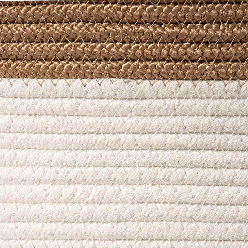Image of Storage Rope Laundry Hamper Basket for Clothes, Towels and Blankets in Livingroom, Bedroom, Laundry Room and Basket for Nursery Storage (Size - 14 inch x 14 inch x 18 inch) (Beige White)