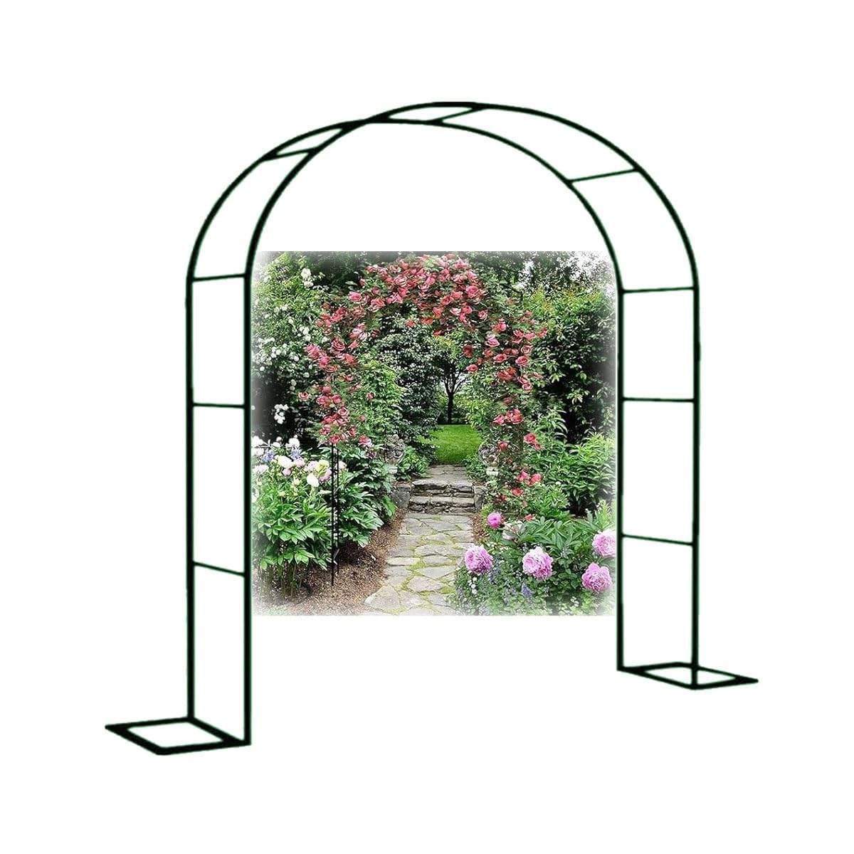 Regulowany metalowy łuk ogrodowy do róż pnących i altanki ślubnej zielony kolor szerokość 80-350 cm wysokość 200/220/230 cm stabilna podstawa w zestawie - idealny do dekoracji na zewnątrz