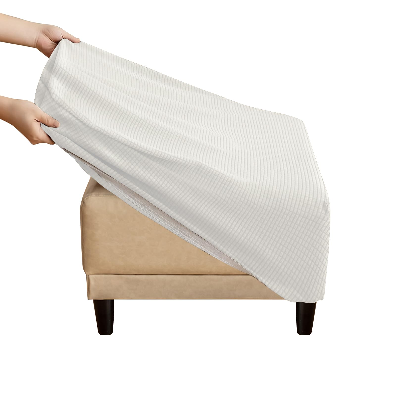 Housse de pouf carrée élastique blanche protection meuble lavable durable