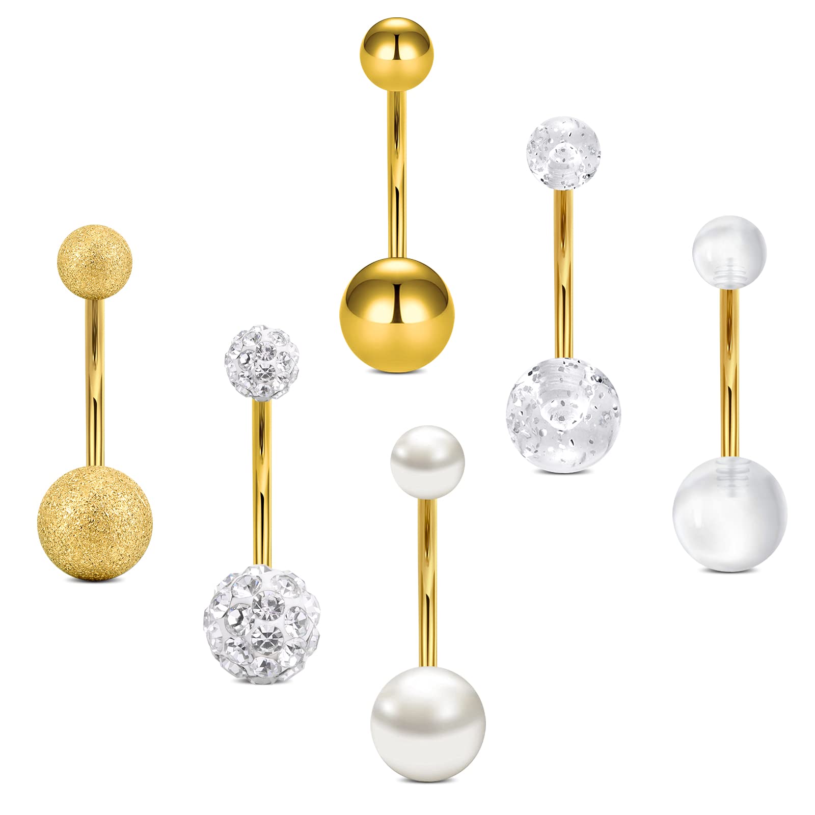 Vcmart 6 piezas piercing de ombligo 14 mm acero quirúrgico 14 G largo piercing de ombligo anillo de ombligo