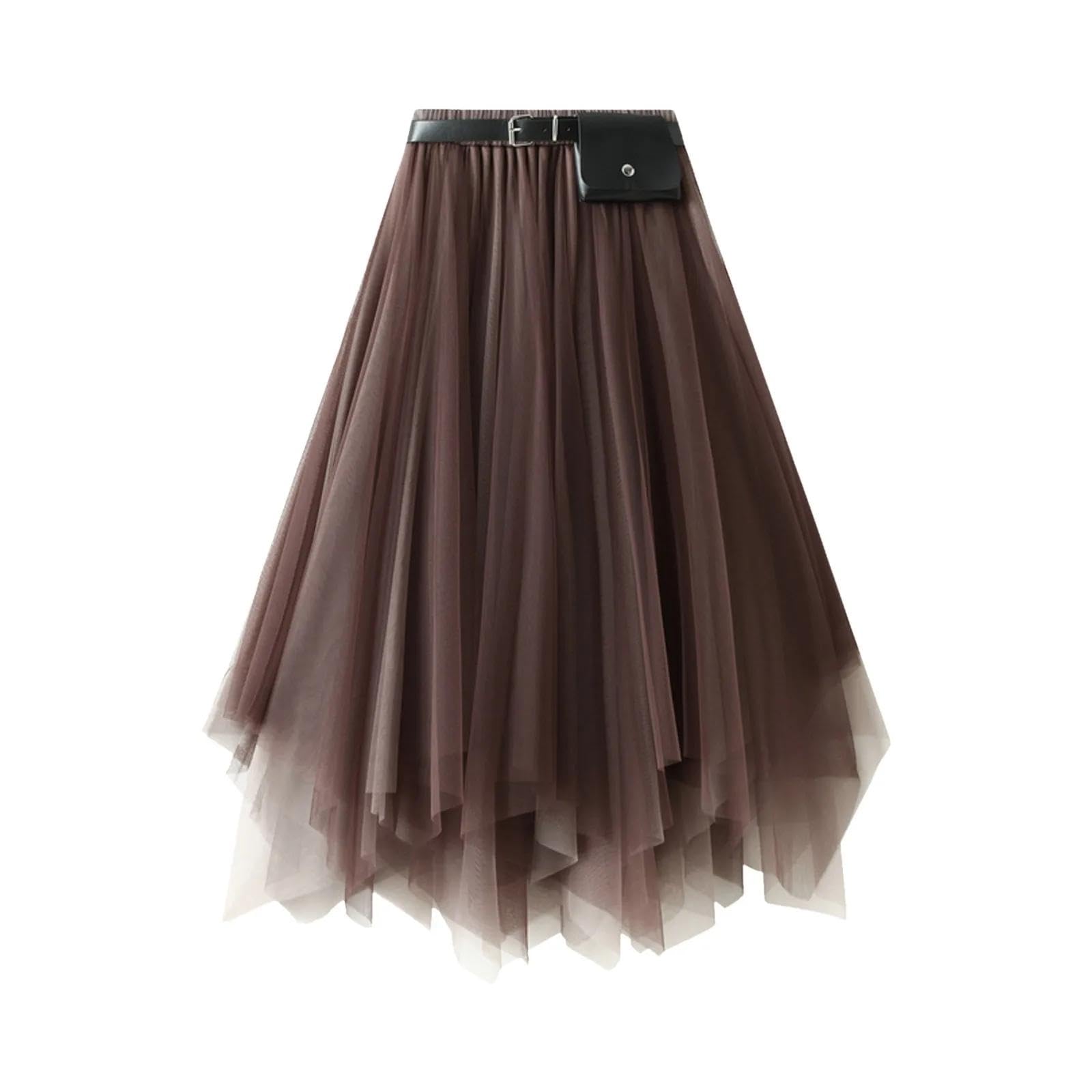 Falda Mujer Larga Cintura Alta Elástica Plisada Skirt Faldas Irregulares para Mujer con Cinturón Cintura Elástica con Volantes Falda Larga Acampanada