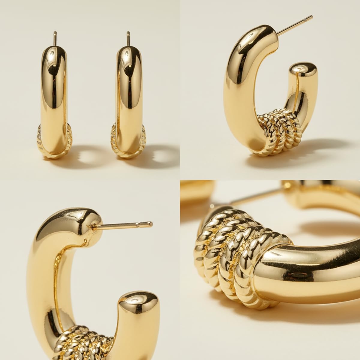 14K Gold Plated Earrings for Women Lightweight Chunky Hoop Earrings Hypoallergenic Geometric Daily Wear Trendy Jewelry Earrings For Gifts - Image 3