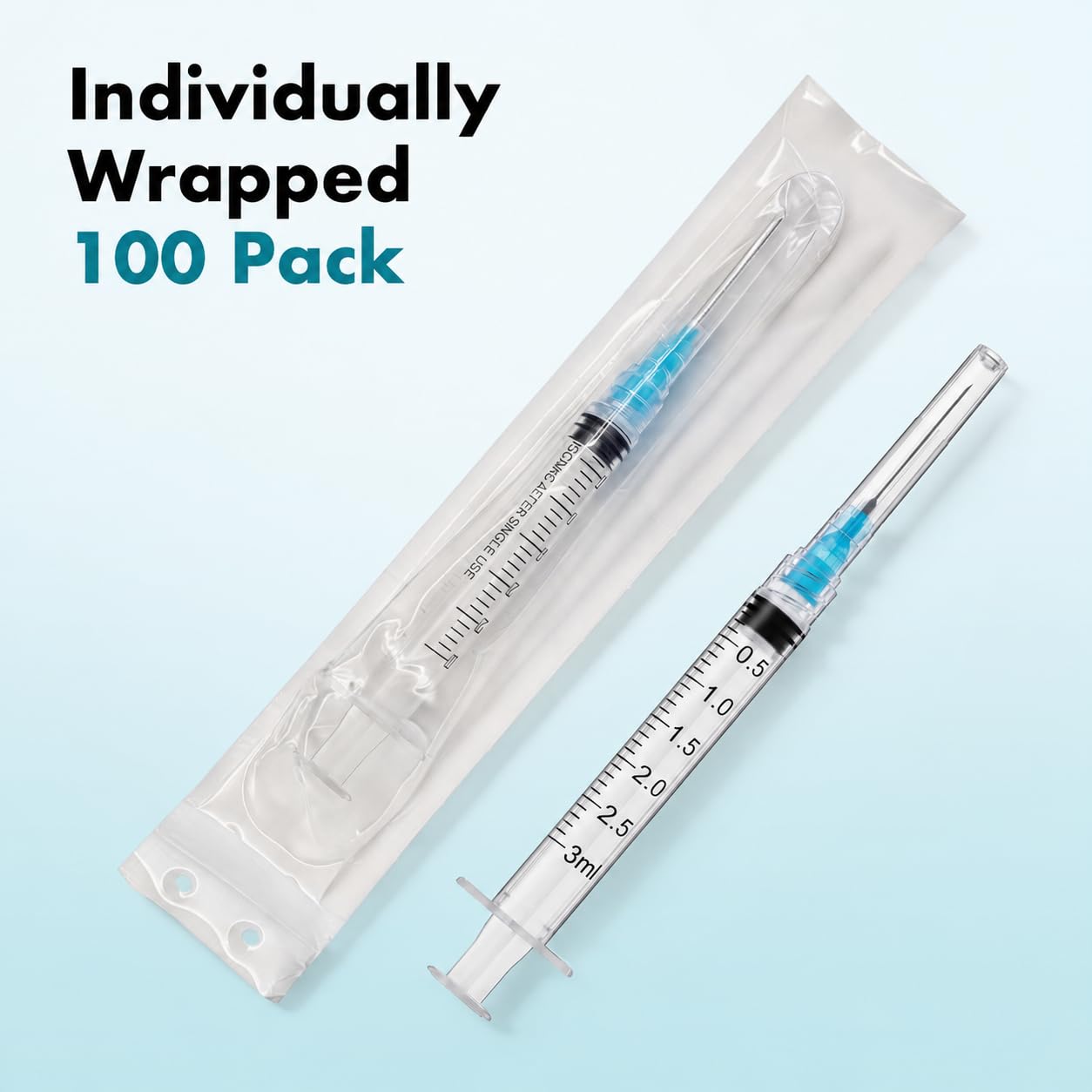 3ml/cc 23G 1Inch Syringes, Scientific Lab Syringes, Individual Package Pack of 100 — Amazon image 6