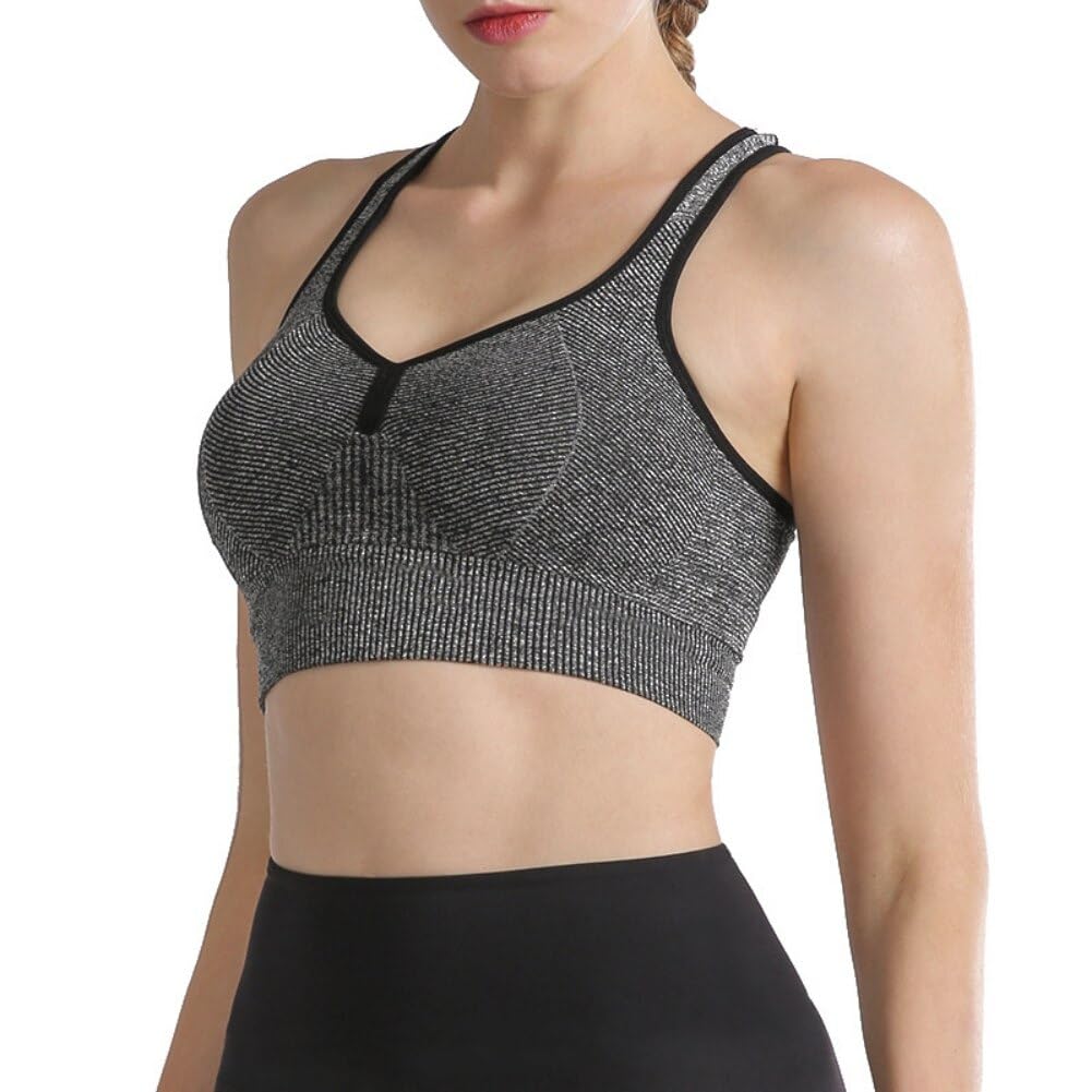 Sports Bra Black(MSize 28 to 34) High Stretch Breathable Racerback Wirefree Fitness Women Girl Padded for Running Yoga Gym Seamless Bra -Cotton Elastane-image-0