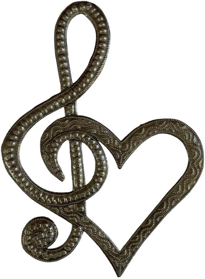 Amor y música, placa de notas musicales, arte metálico haitiano, comercio justo, hecho a mano, 8 x 6 pulgadas, ideas de regalo, nota musical,