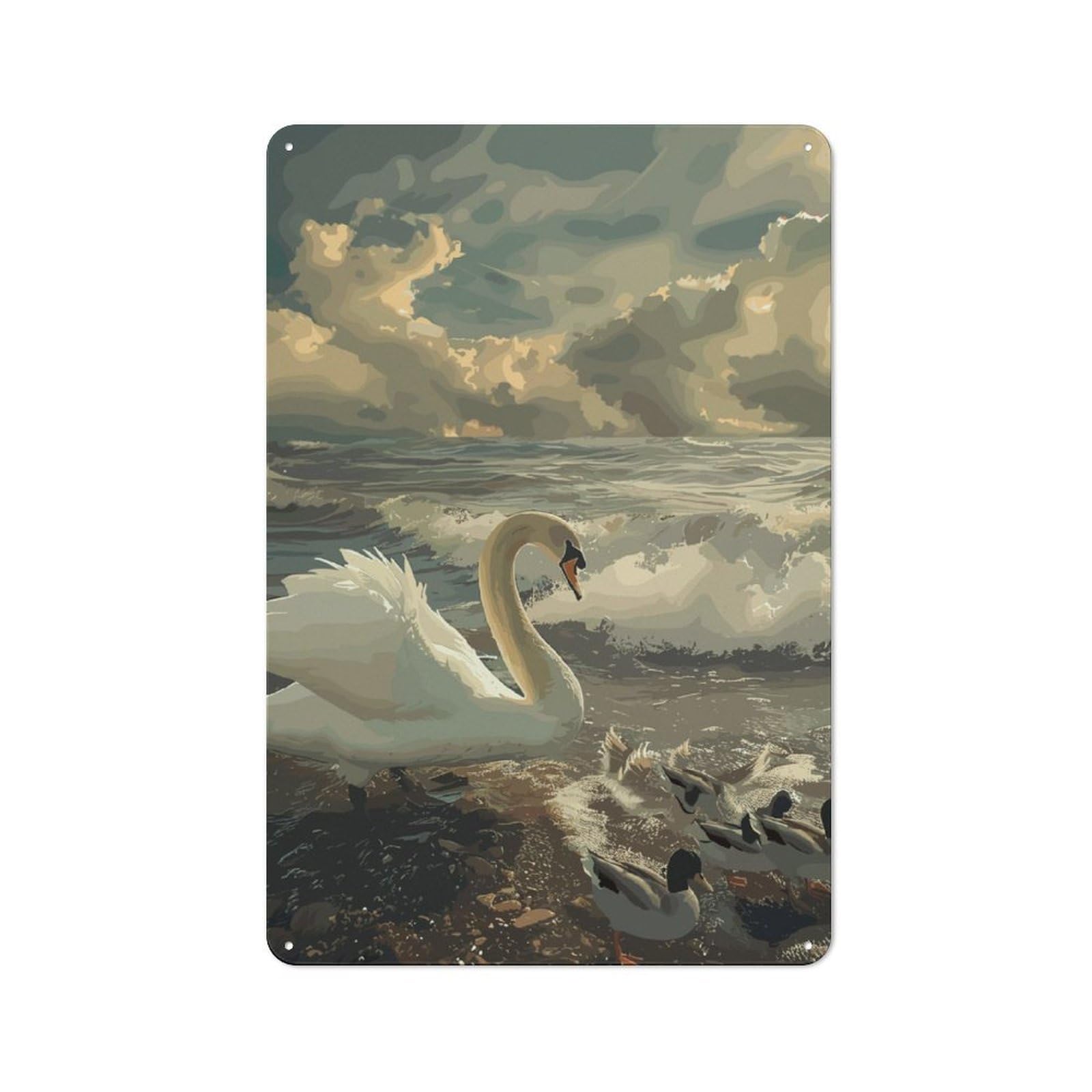 Junmoney Swan And Family Vintage Printed Metal Sign 30X20cm For Bar Or Restaurant, For Restaurant Interior Fans