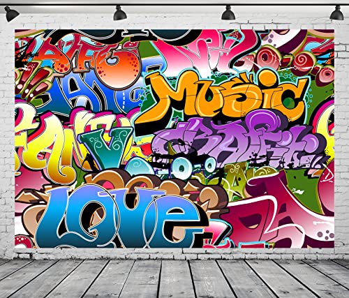 BELECO 7x5ft Fabric Graffiti Backdrop 80s 90s Hip Hop Themed Party Decorations Backdrop Graffiti Hip Hop Background Urban Street Art Graffiti Birthday Party Decoration Photoshoot Props