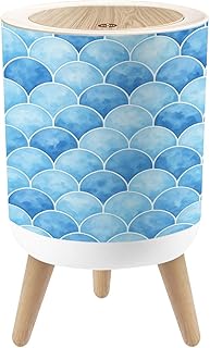 JBNJANKDAV Small Trash Can with Lid Blue Watercolor Scales Gradients Ocean Hues 1.8 Gallon Dog Proof Trash Can Round Garbage Can Waste Bin Wastebasket for Bathroom Bedroom Living Room