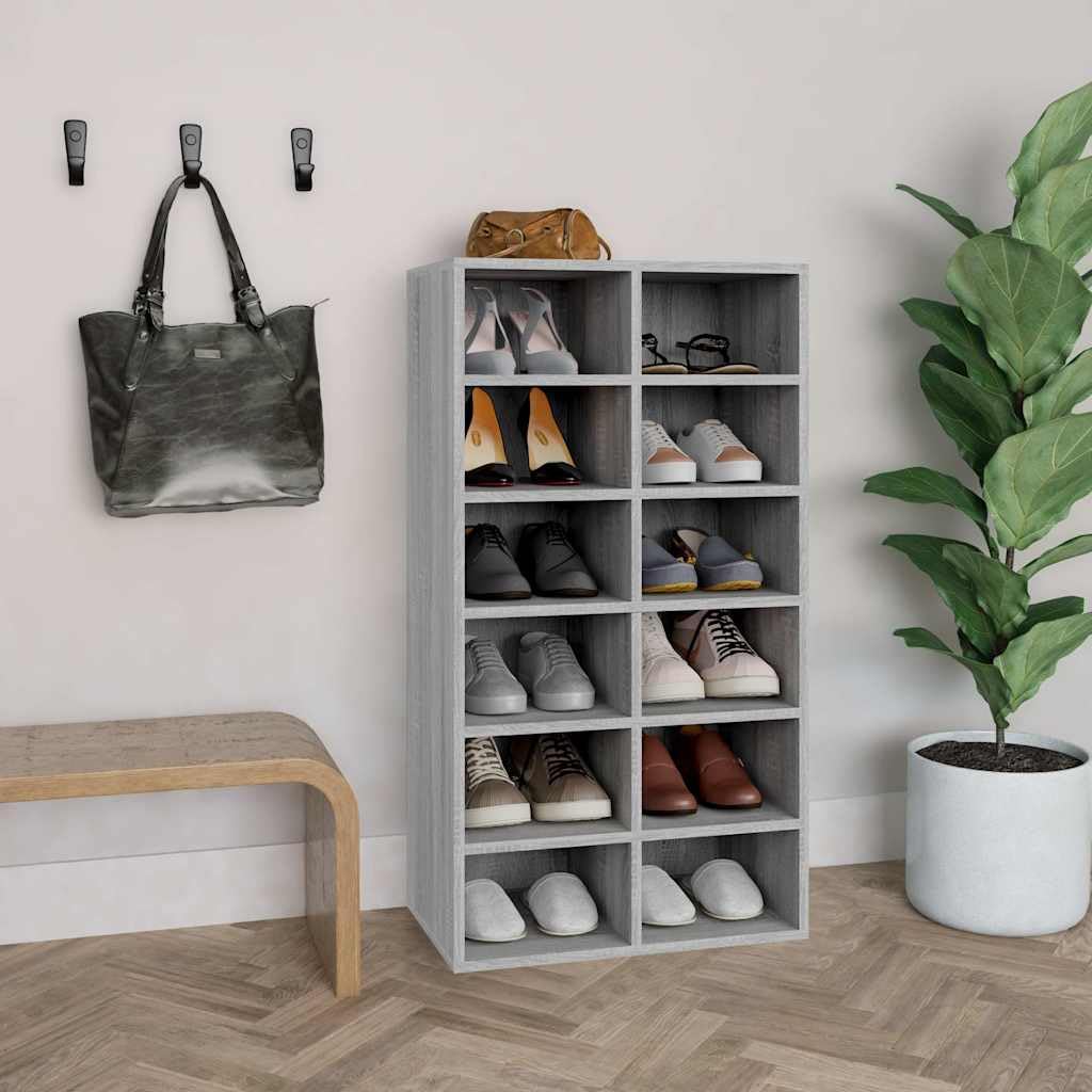 Étagère à chaussures gris Sonoma 54 x 34 x 100,5 cm avec 12 compartiments, peu encombrant et stable, armoire à chaussures moderne pour couloir, couloir et système de rangement