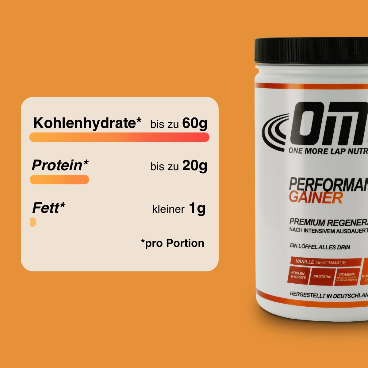 OML Performance Gainer - Premium Recovery Shake speziell für Triathleten I 60 g Kohlenhydrate + 20 g Protein I 3:1 Verhältnis I 21 Mikronährstoffe I 880g / 10 Portionen I Made in Germany I dopingfrei