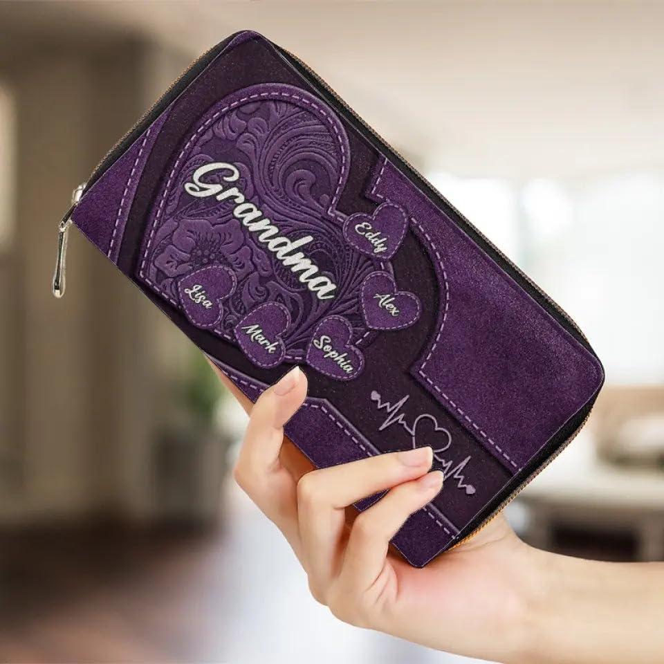DOPTIKA Mothers Day Gifts for Mom, Grandma, Personalized 2D Leather Long Wallet, Great Grandma Gift, Grandma's Little Sweethearts Wallet, Mom Gifts from Daughters, Sons, Cute Wallets for Women3