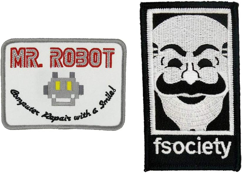 Mr. Robot Fsociety TV Series Iron-On/Sew-On Embroidered Patch - White - for Halloween Costume/Backpacks/Hats, (2 Pcs) - by Mr. Patches