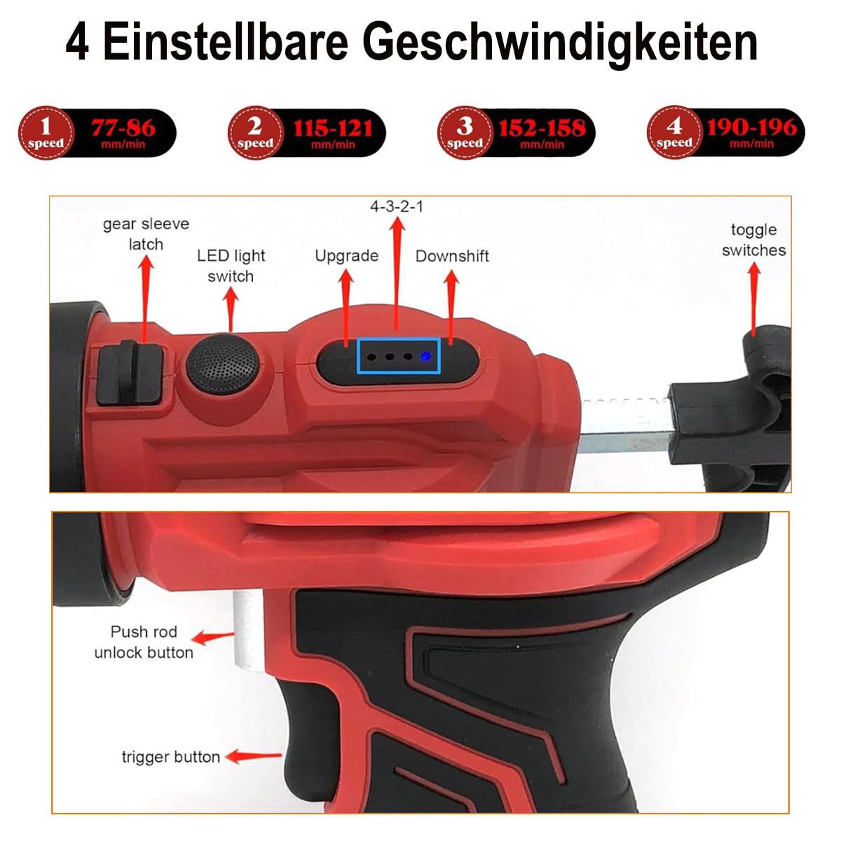 Pistola Per Cartucce A Batteria ZALASUNG - Compatibile Makita 18V, 4 Velocità, Luce LED, Per Sigillanti 310 Ml
