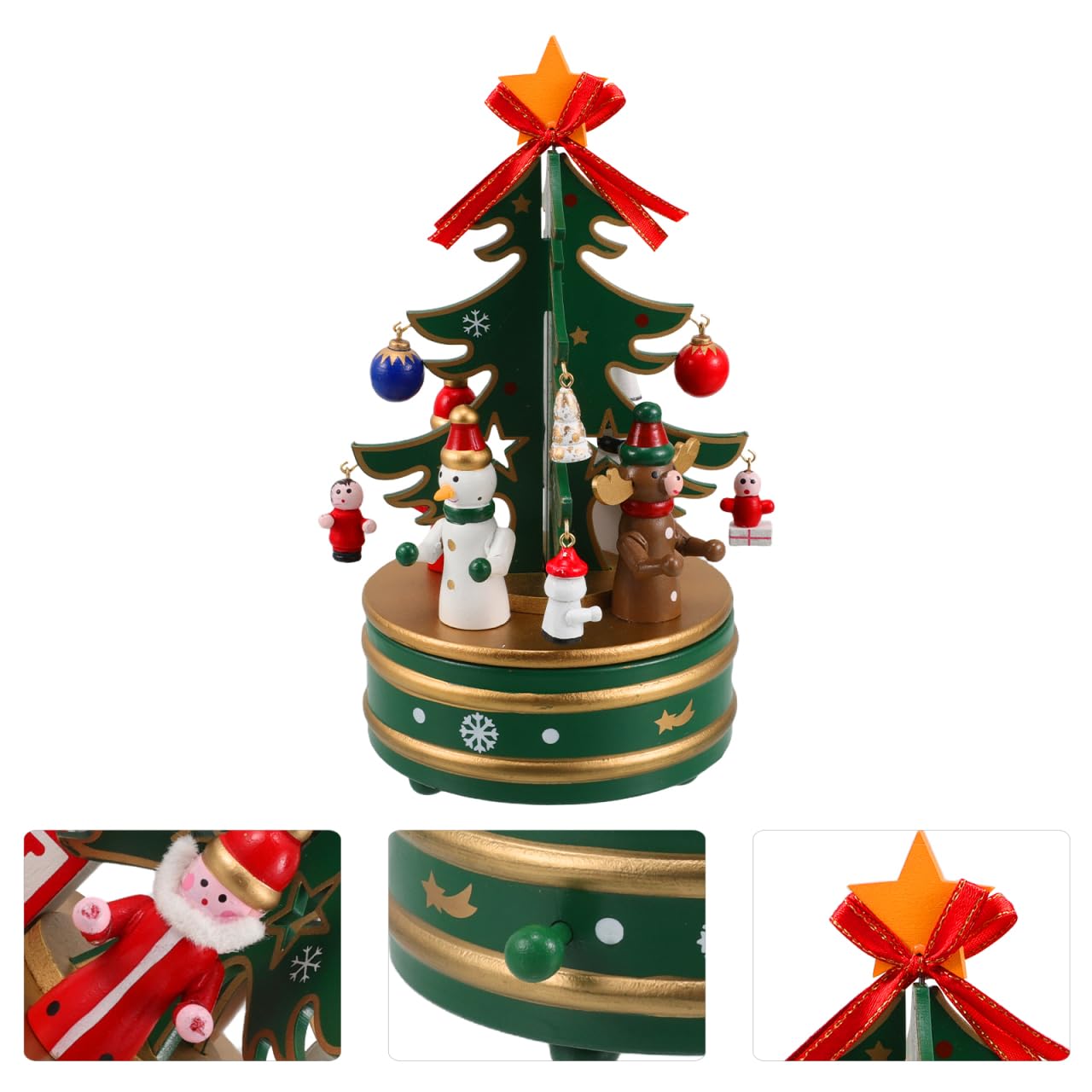 Cabilock Holz Weihnachts Spieluhr, 6 Zoll Weihnachtsbaum-Spieluhr Vintage Rotierende Weihnachts Für Kinder, Handgefertigtes Retro Rotations-Uhrwerk Für Kinder, Freunde Familie