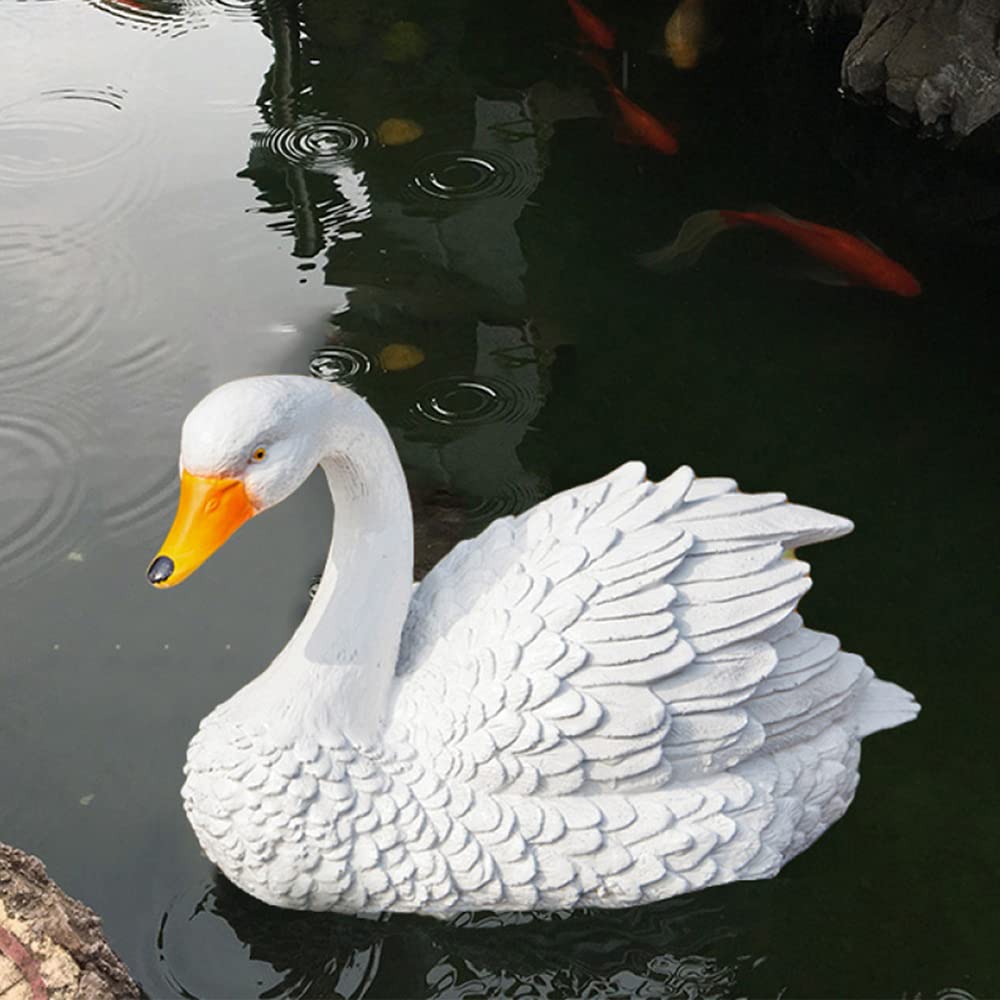 Amazon.co.jp: 白鳥のプールに浮かぶ置物、白い白鳥の庭の鳥の像、鯉の
