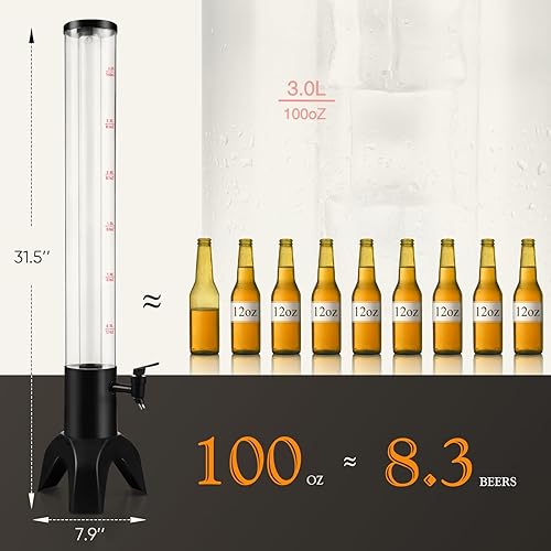 Miniatura 5 de 2 piezas Mimosa Tower, dispensador de torre de bebidas de 100oz3L con tubo de hielo y luz LED, dispensador de cerveza de mesa (2 unidades)