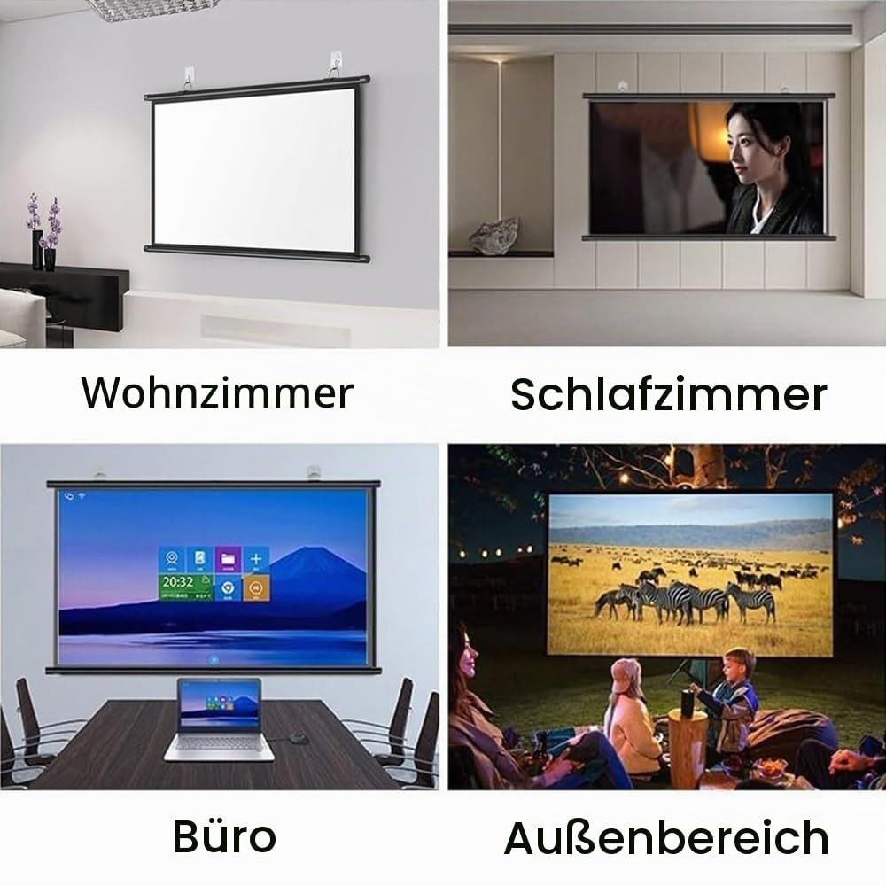HD Beamer Leinwand Manuell Ausziehbar Projektionsleinwand 50 Zoll 60 Zoll 72 Zoll Heimkino Projektor Leinwand Für Outdoor Indoor Filmleinwand, 4:3 16:9 Format(60 Inch (16:9))