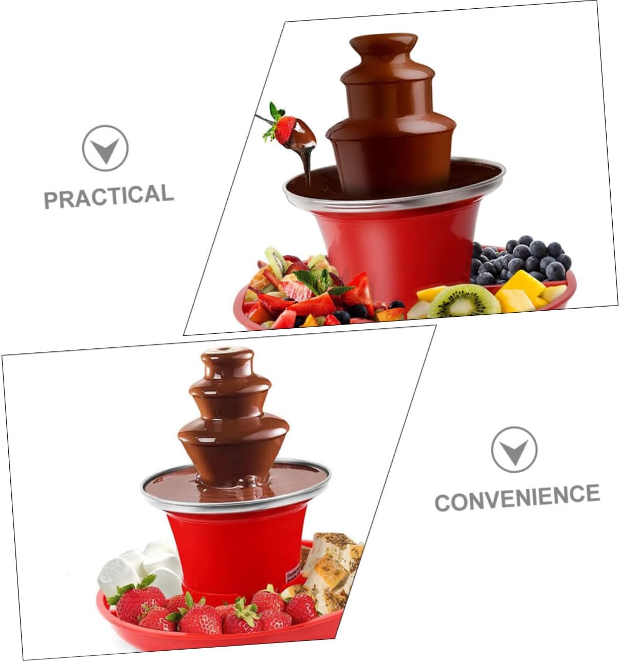 Cabilock 1Set Three Chocolate Fountain Machine Reusable Chocolate Melting Pot for Parties Gatherings and Holidays Elegant Design for Dipping Cookies Fruits and Candies US Plug