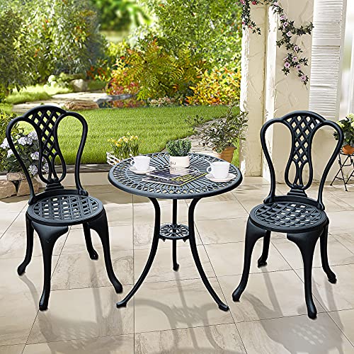Outsunny 3 Piece Patio Cast Aluminium Bistro Set Garden Outdoor Furniture Table and Chairs Shabby Chic Style - Image 3