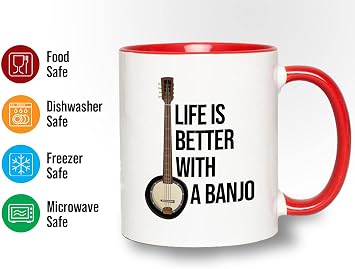 Banjo Teacher 2Tone Red Mug 11oz - Better With - Plectrum String Irish Tenor Parlor Banjolin Ukulele Long Neck Bluegrass Music Guitar Mandolin Resonator Hybrid Banjos Sitar