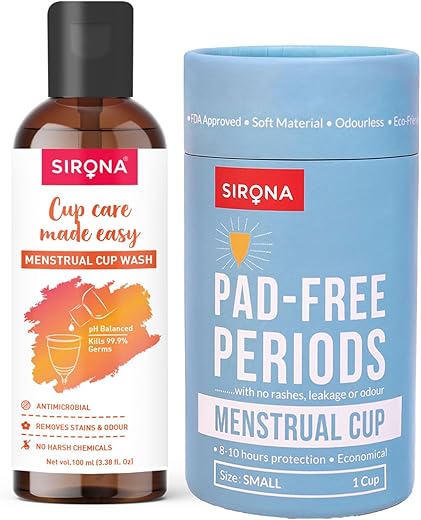Sirona Reusable Menstrual Cup for Women - Small with Rose Fragrance Menstrual Cup Wash - 100 ml