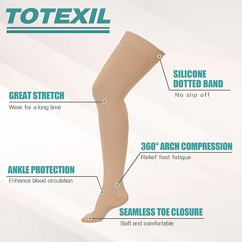 Miniatura 3 de 2 pares de medias de compresión para mujeres y hombres, calcetines de compresión de 20 a 30 mmHg, calcetines de compresión médica de punta cerrada