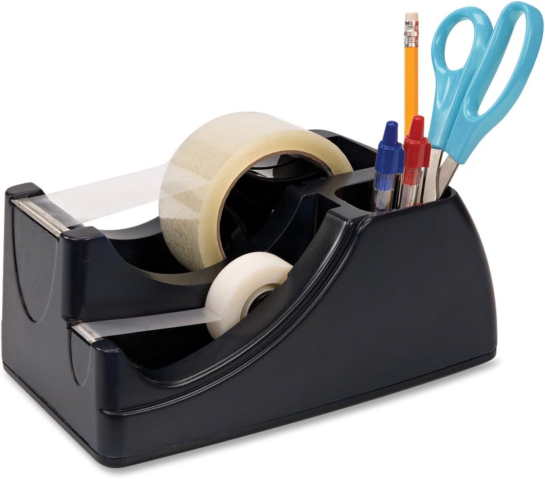Officemate Recycled 2-in-1 Heavy Duty Tape Dispenser, 1" and 3" Cores, Plastic, Black