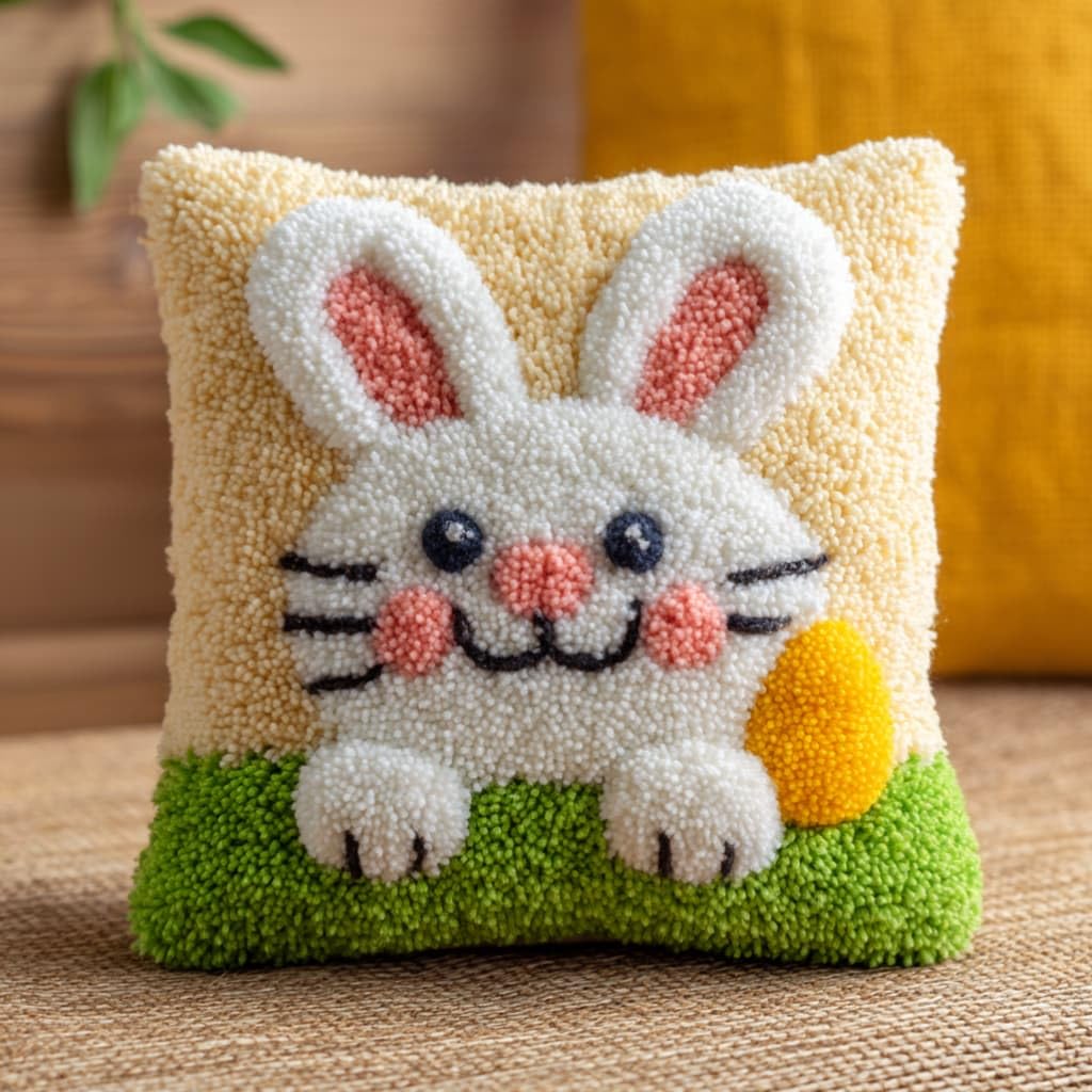 kitphoenix DIY Crochet Pillow Kit Rabbit 43X43Cm Soft Knitted Throw Pillow Material Package,Cushion Making Set,Complete Accessories&Tutorial,Decorative Pillow for Home Sofa Bedroom Decor