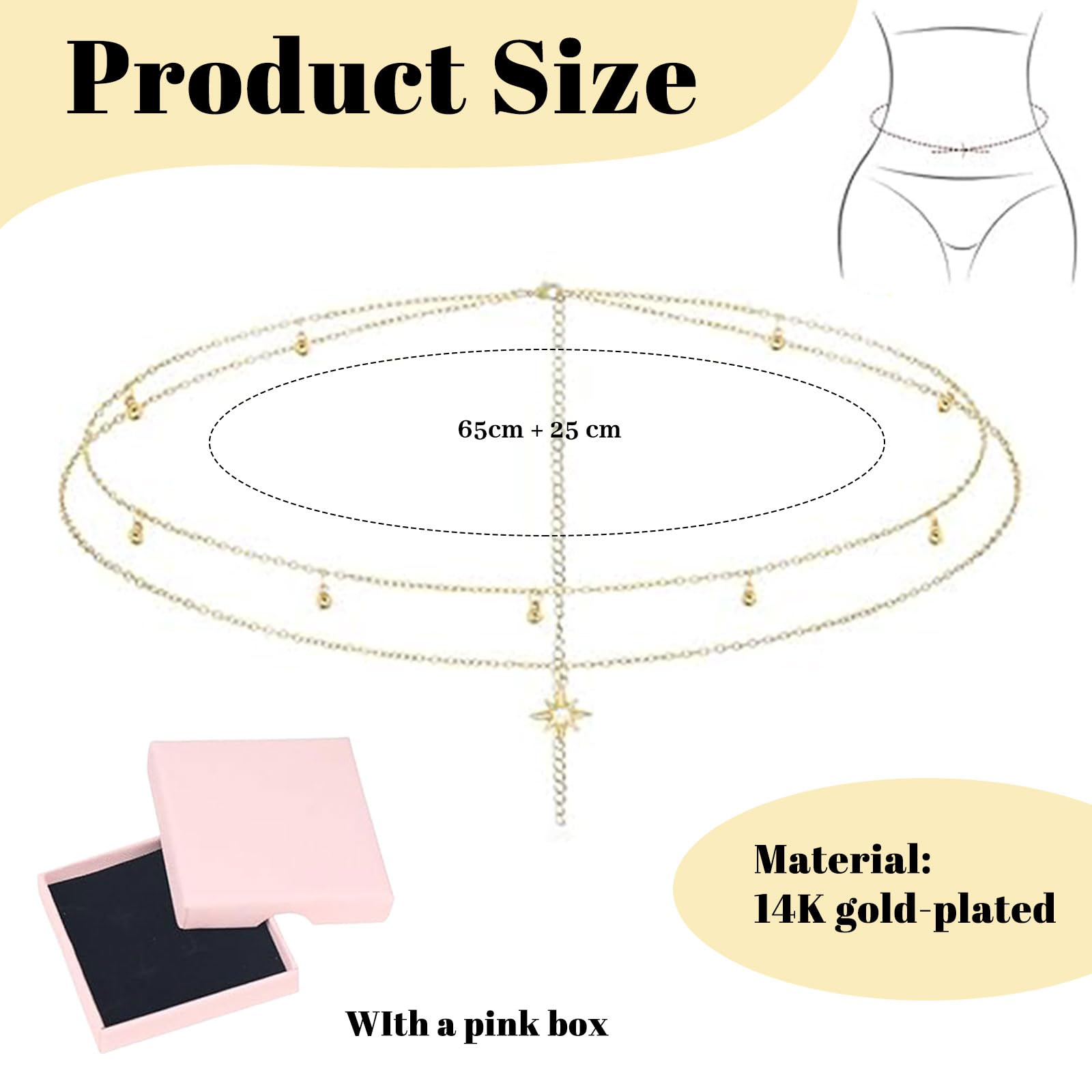 BelleVive Cadena de cintura de perlas de doble capa chapada en oro de 18 quilates Cadena de cuerpo estilo bikini para mujeres Accesorio de joyería de playa ajustable