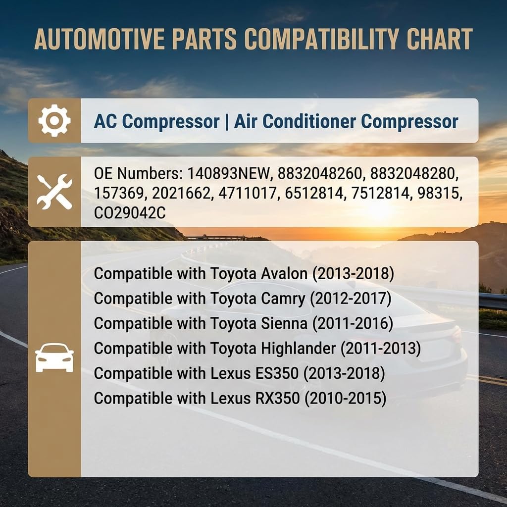 8832048280 CO 29042C A/C Air Conditioner Compressor Fits Toyota Avalon Camry Sienna Highlander 2011-2018 for Lexus ES350 RX350 2010-2018 3.5L V6