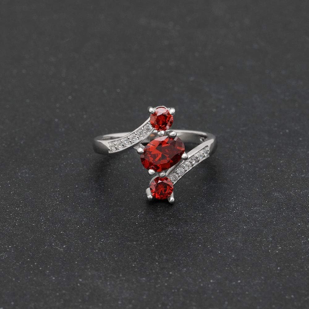 Jasmine Birthstone Ring for Women by Ginger Lyne | Three Stone Design Sterling Silver Cubic Zirconia Engagement or Statement Ring for Her | Gift for Wife or Girlfriend