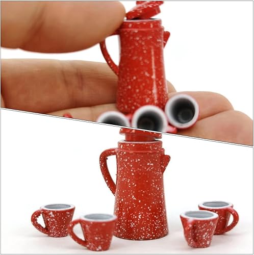Miniatura 5 de Kisangel Juego de té en miniatura de 5 piezas: 1 hervidor y 4 tazas, accesorios de aleación para casa de muñecas para manualidades, juego de