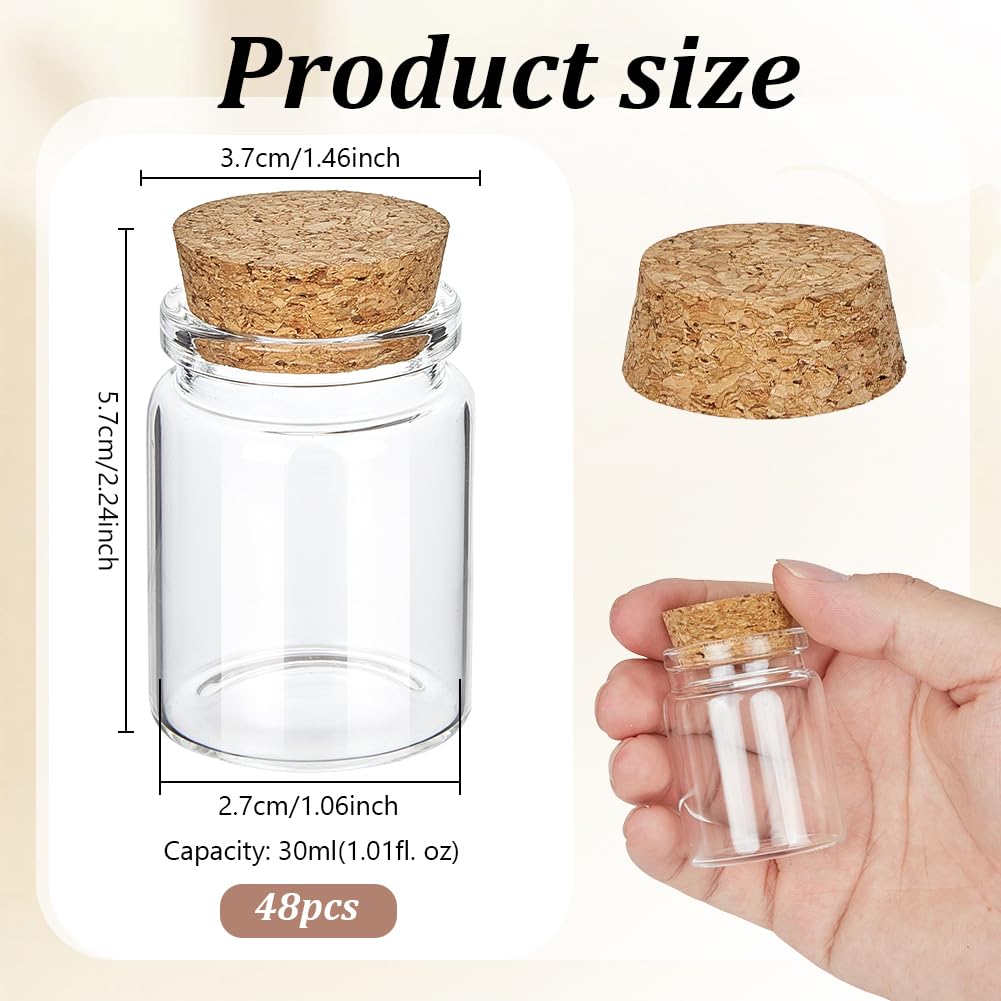 PH PandaHall 48pz Barattoli di Vetro con Tappi di Sughero 30ml Mini Bottiglie Piccoli Barattoli di Vetro per Regali Decorazioni per Feste Oli Essenziali Profumo Conservazione di Semi e Spezie