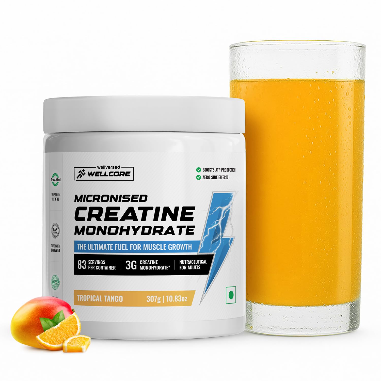 Wellcore Pure Micronised Creatine Powder (83 Servings, Tropical Tango) For Enhanced Muscle Strength With Rapid Absorption | Creatine Monohydrate | Wellcore Creatine Flavoured - 307g