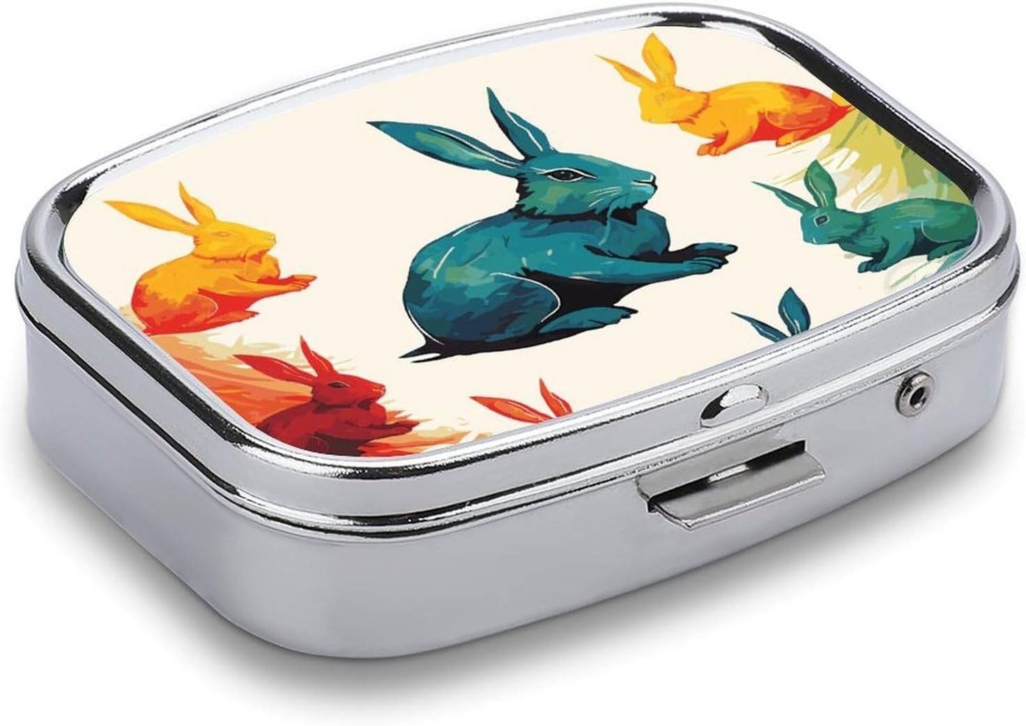 Rainbow Rabbit Square Pill Box with 2 Compartment & Mirror image 3
