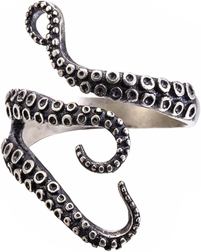 Gothic Punk Stainless Steel Octopus Tentacle Ring Squid Kraken Nyarlathotep Size Adjustable