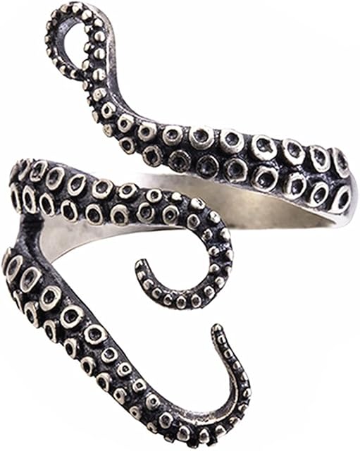 BODYA Gothic Punk Stainless Steel Octopus Tentacle Ring Squid Kraken Nyarlathotep Size Adjustable