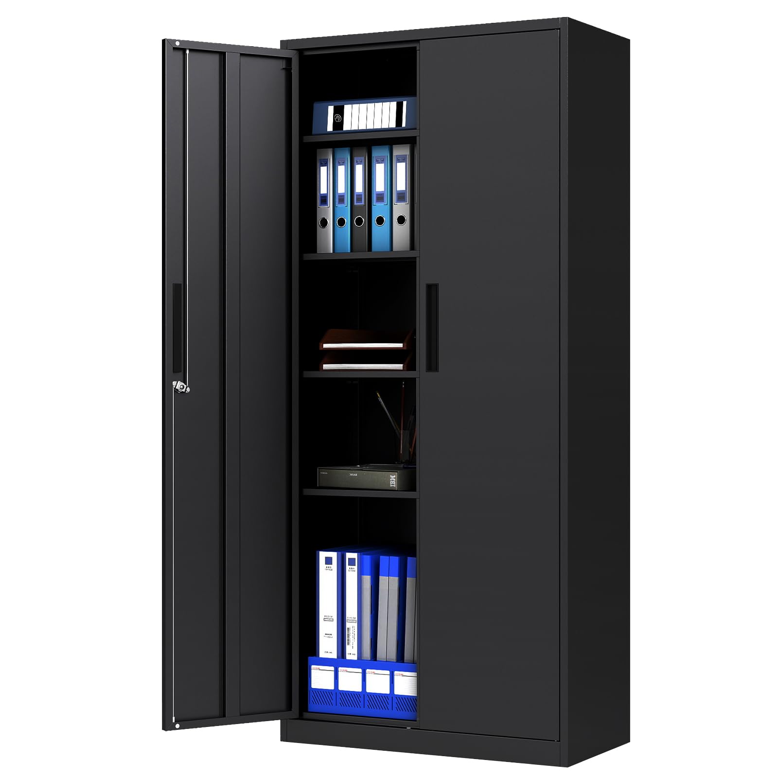 GOPLUS Aktenschrank abschließbar, Mehrzweckschrank mit Doppeltür & 2 Schlüssel, Büroschrank mit 4 höhenverstellbaren Regalen, Werkstattschrank Metall für Home Office, Büro & Garage, 80 x 40 x 180 cm