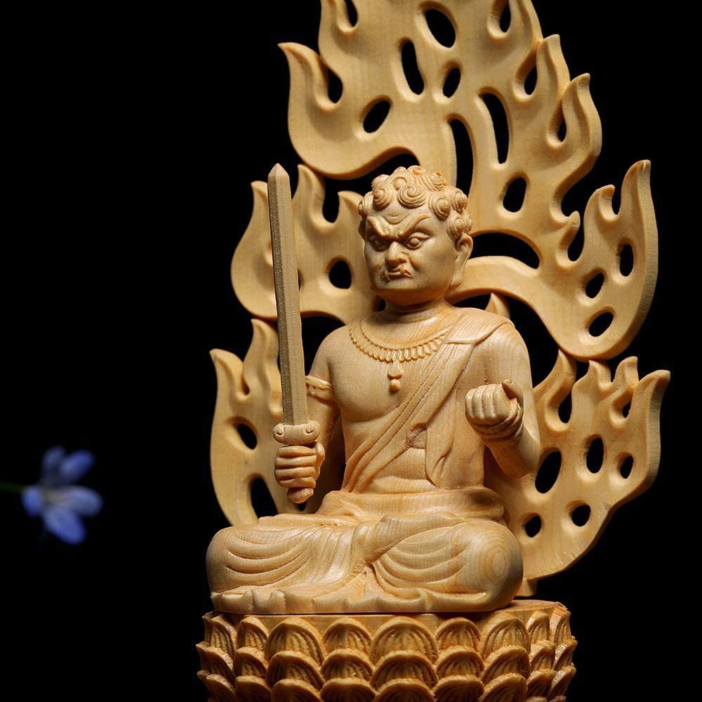 新品 不動明王檜木八角仏像