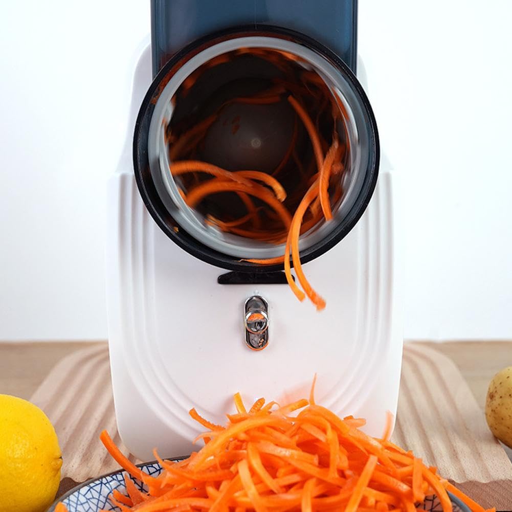 Rallador eléctrico de queso 3 en 1, cortador eléctrico de verduras y rallador, máquina de ensalada con 3 formas diferentes de cuchillas y base de succión fuerte, mini trituradora eléctrica de verduras