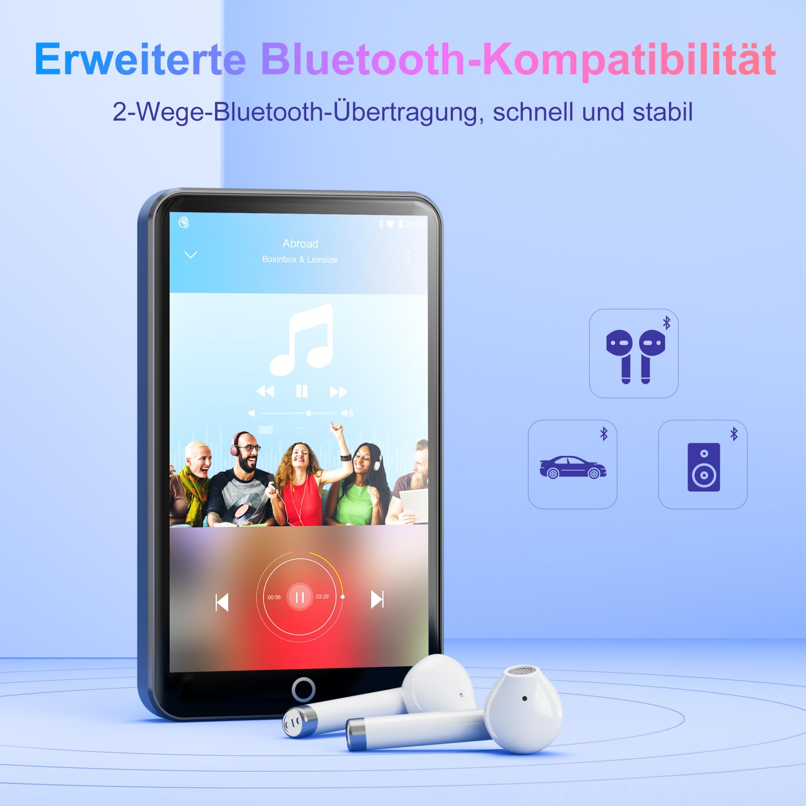 MECHEN MP3 Player Spotify mit Android 9.0, Bluetooth 4.1 & WLAN, 4 Zoll Display, Amazon Musik, Audible, Radio, Offline-Apps, Ideal für Sport, Reisen & Kinder (grau)