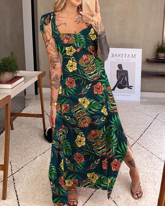 Image of Womens Summer Dresses Sleeveless Casual Sundress with Tie Straps Women's Maxi Beach Dress Vacation Outfits for Woman