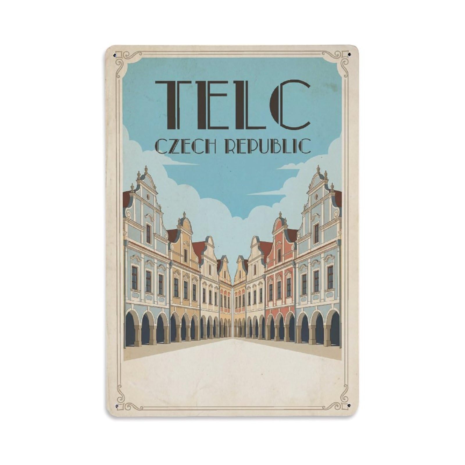 Czech Republic Telc Vintage Travel Metal Tin Sign Plaque Wall Decor for Cafe, Club Bar, Office, Garden Metal Poster 8x12Inch