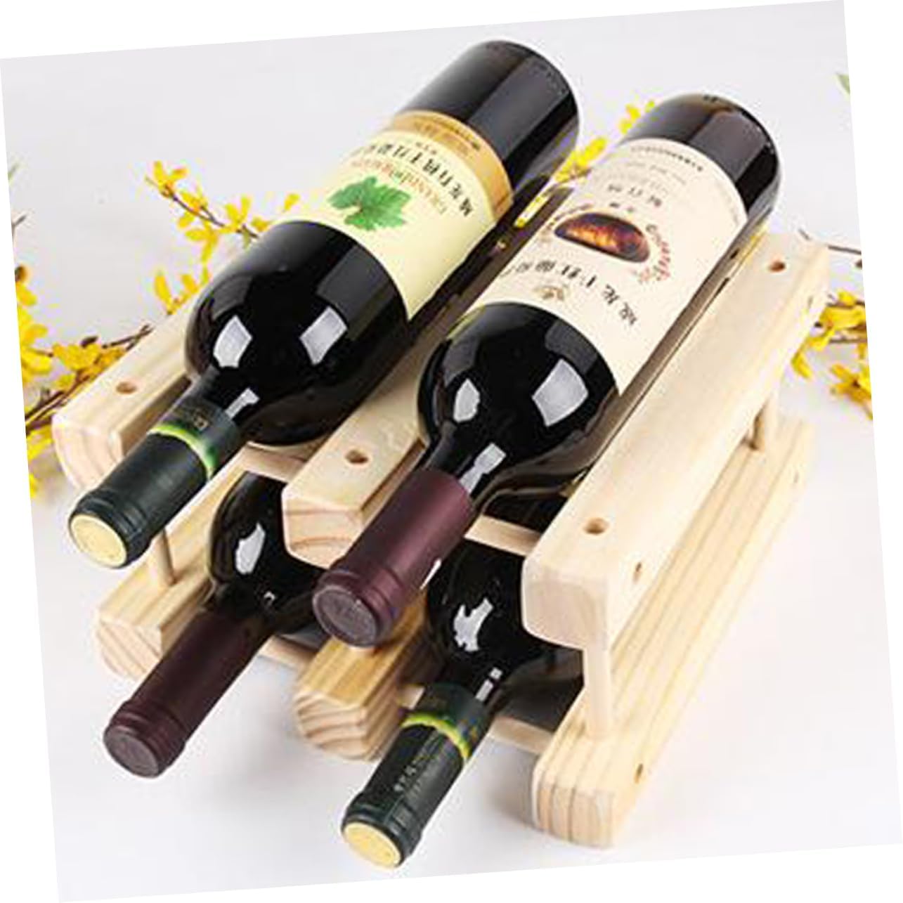 Cabilock Solid Wood Wine Rack for 6 Bottles European Style Display Stand Sturdy Wine Holder Organizer for Home Bar and Kitchen Decor