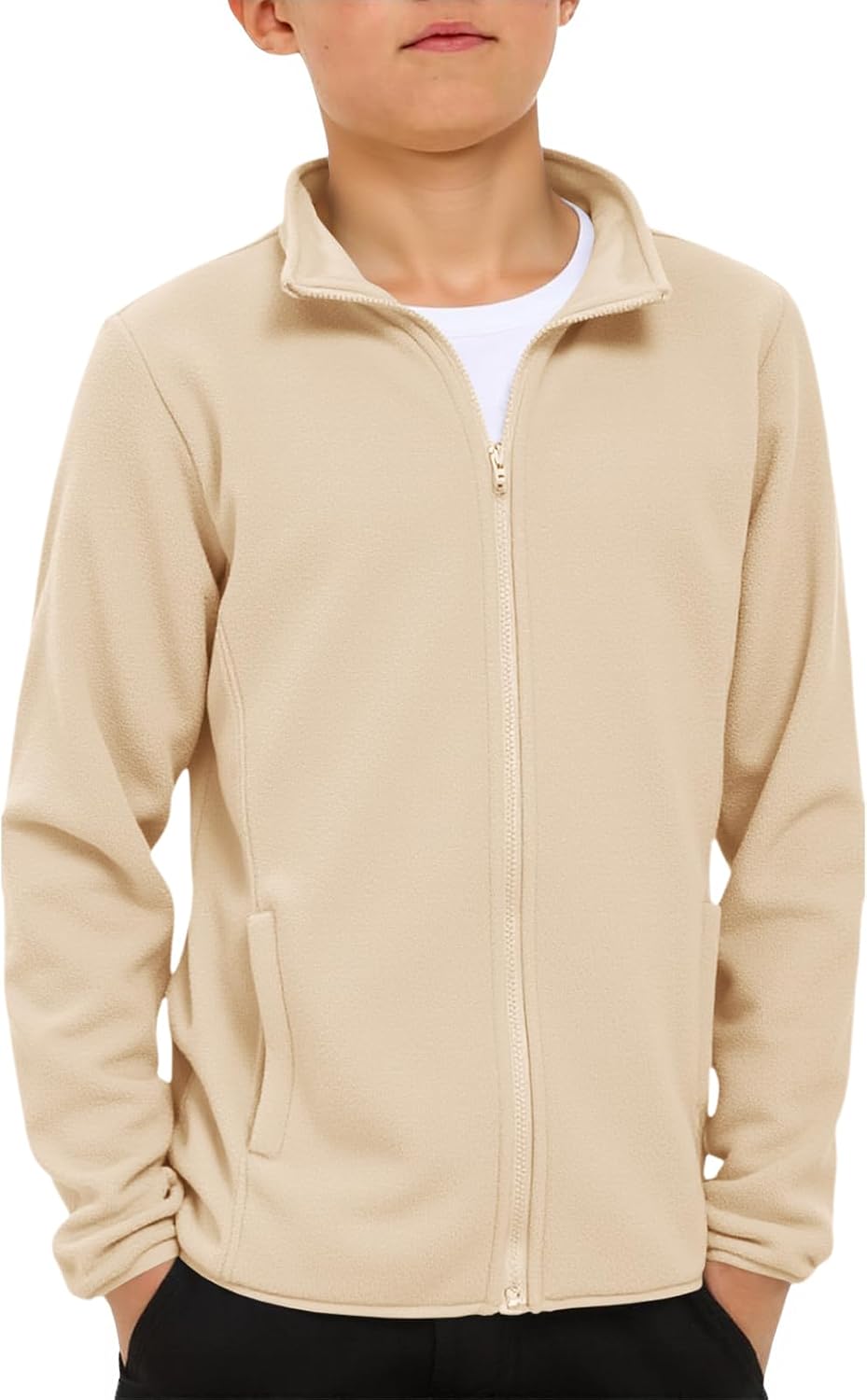 Haloumoning Boys Polar Fleece Jacket Kids Full-Zip Lightweight Long Sleeve Mock Jackets Fall Outwear 5-14 Years