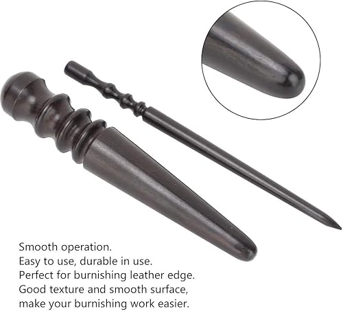 Tyenaza Wood Leather Edge Slicker, 2pcs Ebony Wood Leather Craft Slicker Round Burnisher Leather Polished rods Edge Burnisher Slicker Tool - 6
