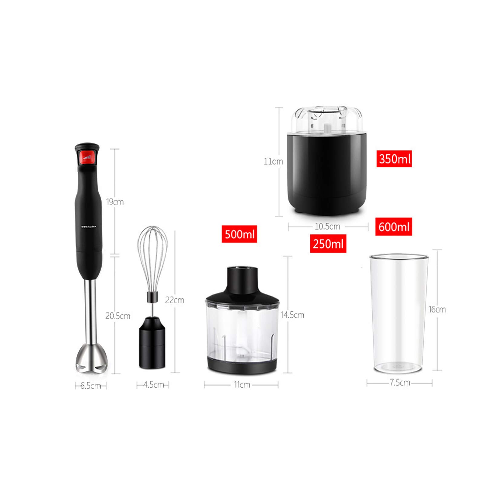 Ubijanie, Blender ręczny 500 W, Blender, Inteligentna bezstopniowa zmiana prędkości, Wyciszenie Redukcja szumów, Trzepaczka do jaj, Do gorących sosów do zup Soki Koktajle Puree Jedzenie, Bez BPA (Siz