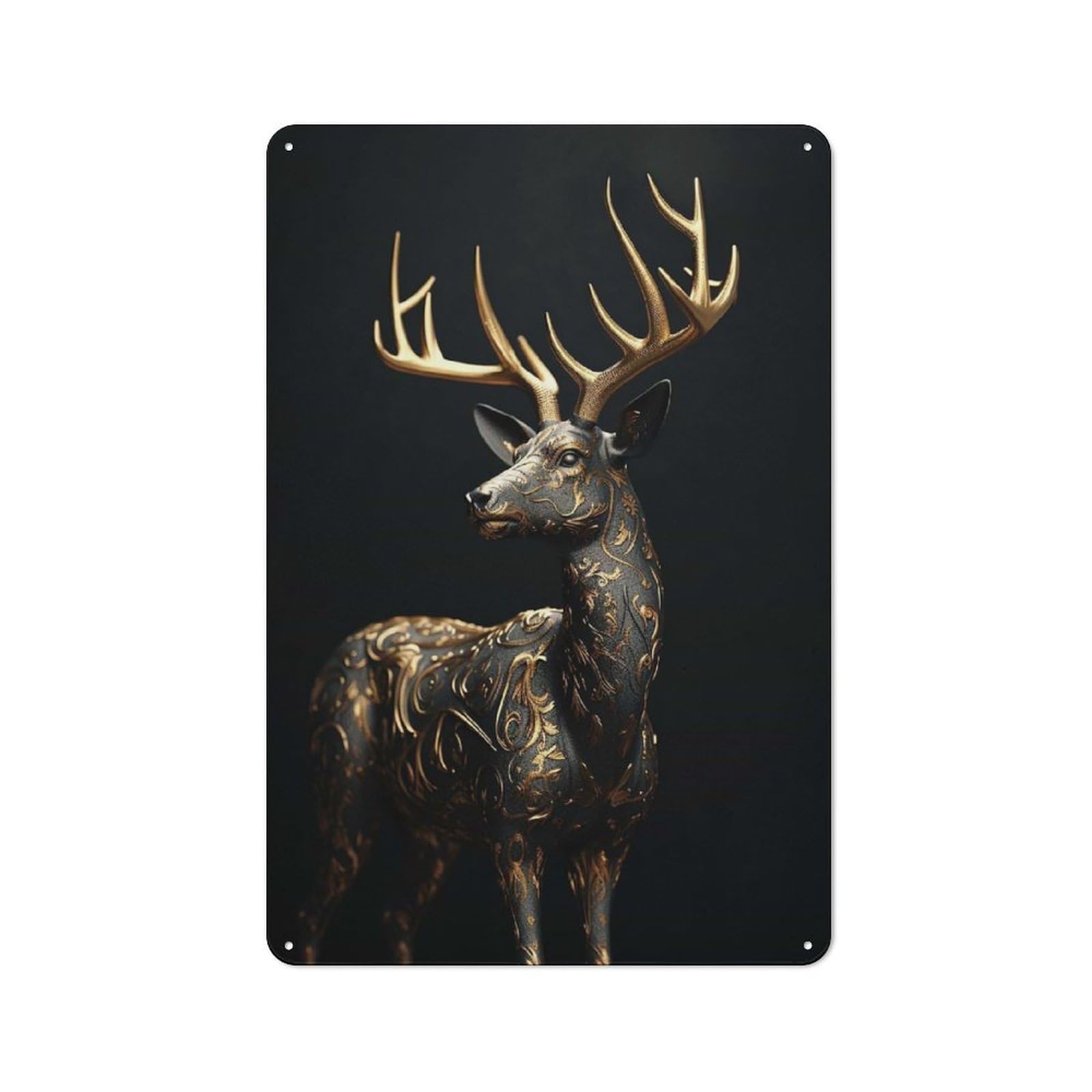 Junmoney Style-22 For Guest Room Or Hallway, Black And Gold Deer Retro Metal Wall Sign 30X20cm, For Vintage Wall Decor Fans, For Metal Sign Collectors