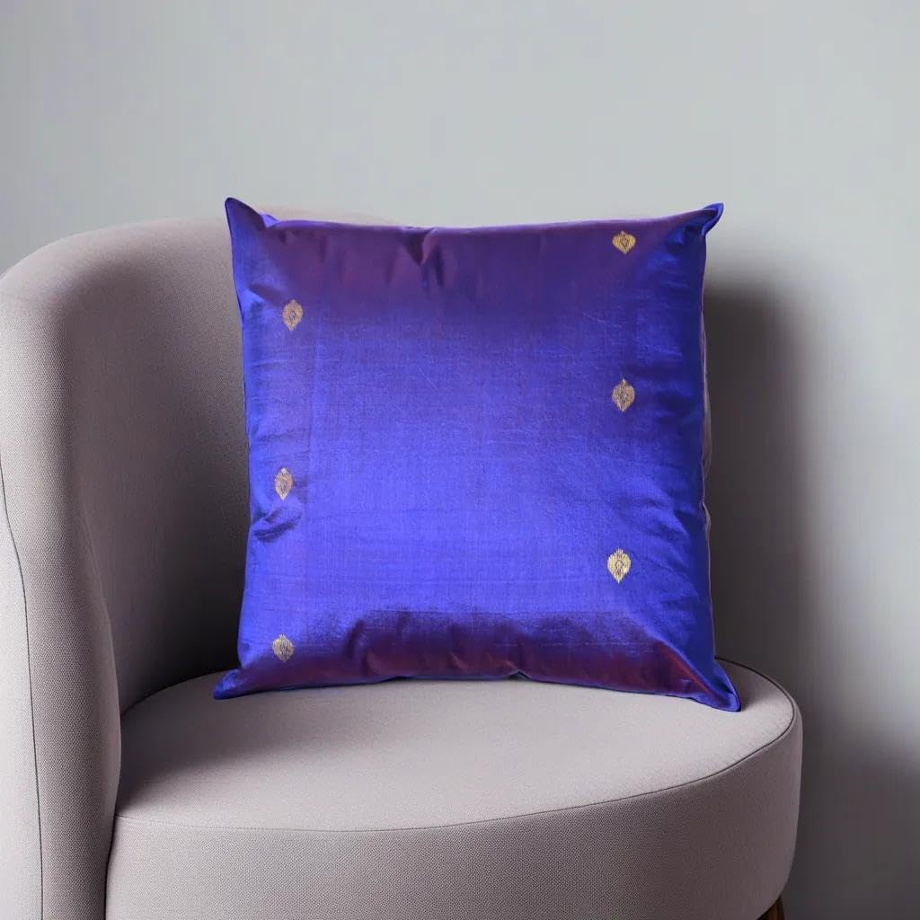Handmade Eco-Friendly Decorative Cushion Covers Solid Silk Blue Indoor Pack of 1 KIS000803K