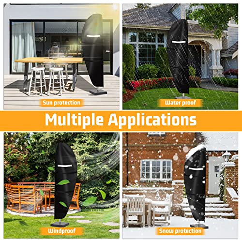 Outdoor Umbrella Cover For 9 To 13Ft Offset Umbrella, Waterproof Patio Cantilever Parasol Banana Umbrellas Cover With Zipper And Rod #TOP7